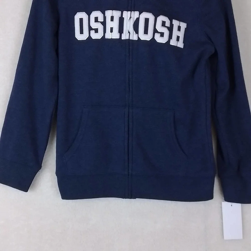OshKosh Fleece‎ Lined Full Zip Hoodie Size 7 in Blue w/ Branding